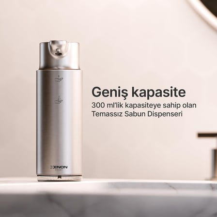 Smart Sensörlü Sıvı Sabunluk Temassız Otomatik Sabun Dispenseri 300 ml 1500 mAh Type-C Şarjlı Paslanmaz Çelik 2 Kademeli Gri X6840