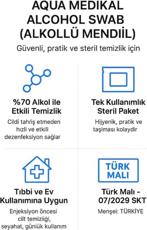 Alkollü Islak Mendil 100 Adet Paket Steril Temizlik Mendili, Alkollu Swap