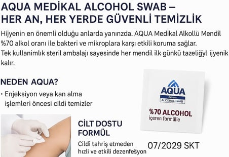 Alkollü Islak Mendil 100 Adet Paket Steril Temizlik Mendili, Alkollu Swap