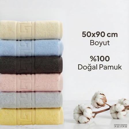 6'Lı El Ve Yüz Havlusu Seti (50X90 Cm) - Pamuk, Yüksek Emici, Grek Desenli - Ev, Otel, Spa Ve Banyo İ̇Çin Lüks Havlu Seti Günlük Kullanıma Uygun