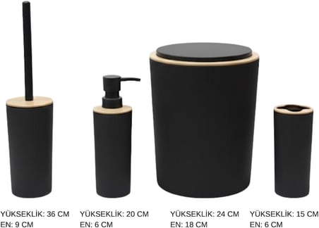 Antrasit 4'lü Banyo Seti – Çöp Kovası, Tuvalet Fırçası, Sıvı Sabunluk ve Diş Fırçalık| Modern ve Dayanıklı Tasarım