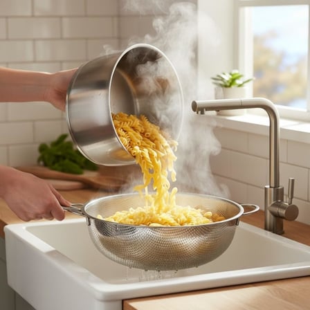 Paslanmaz Çelik Küçük Mutfak Süzgeci, Çift Kulplu Metal Pirinç Yıkama Kabı, Isıya Dayanıklı Delikli Meyve ve Sebze Süzme Kasesi (22 cm)