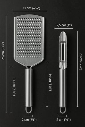 Çelik Mutfak Rende ve Sebze Soyacağı Seti, Ergonomik Saplı, Çok Amaçlı Dayanıklı Rende, Soyacak, Meyve, Sebze ve Peynir İçin Uygun Mutfak Aleti Seti