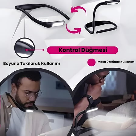 Asmalı LED Okuma Lambası, 3 Renk Işık, 15 Mod, 1800 mAh Şarjlı, 270° Ayarlanabilir, Kademesiz Parlaklık, Kitap ve Masa Lambası