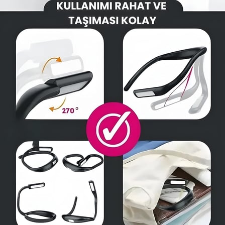 Asmalı LED Okuma Lambası, 3 Renk Işık, 15 Mod, 1800 mAh Şarjlı, 270° Ayarlanabilir, Kademesiz Parlaklık, Kitap ve Masa Lambası