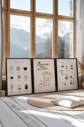 Siyah Çerçeveli 3'lü Tablo Seti, Kahve Tutkusu – Coffee Lover Serisi, Mutfak Set No: 30004 15 x 21
