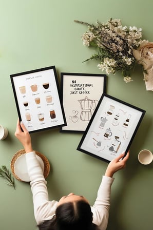 Siyah Çerçeveli 3'lü Tablo Seti, Kahve Tutkusu – Coffee Lover Serisi, Mutfak Set No: 30004 15 x 21