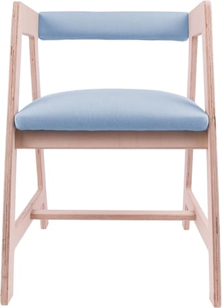 Ahşap Aktivite Sandalyesi – Minderli, Ergonomik, Masif Gövde, Oval Kenar, 48×45×26 cm (Mavi minder)