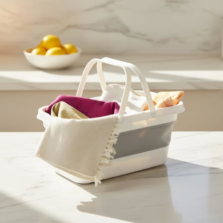 Katlanabilir Silikon Çamaşır Sepeti 17 Litre, Yer Tasarruflu Akordiyon Sele, Kulplu ve Çok Amaçlı Düzenleyici, Banyo ve Mutfak İçin Pratik Katlanır Leğen (48x28 cm)
