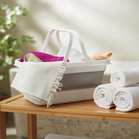 Katlanabilir Silikon Çamaşır Sepeti 17 Litre, Yer Tasarruflu Akordiyon Sele, Kulplu ve Çok Amaçlı Düzenleyici, Banyo ve Mutfak İçin Pratik Katlanır Leğen (48x28 cm)