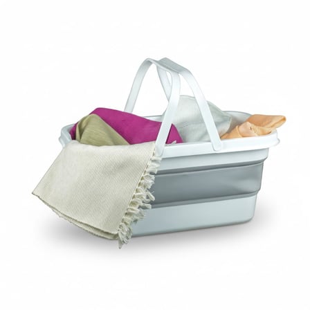 Katlanabilir Silikon Çamaşır Sepeti 17 Litre, Yer Tasarruflu Akordiyon Sele, Kulplu ve Çok Amaçlı Düzenleyici, Banyo ve Mutfak İçin Pratik Katlanır Leğen (48x28 cm)