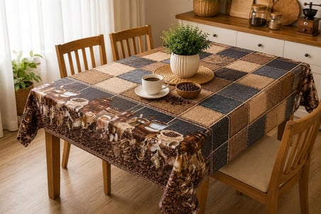 Masa Örtüsü, Çiçekli ve Kahve Temalı Modeller, Mutfak Ve Yemek Masası İçin, Farklı Desen Seçenekleri 140 * 140 CM (Mocha Tiles Vinil)