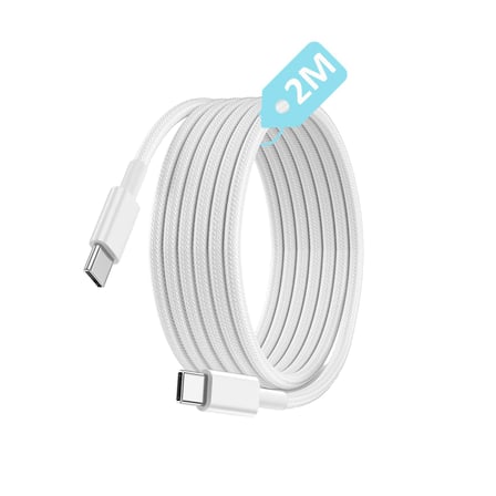 C-C, 2Metre ÖRGÜLÜ ve GÜÇLENDİRİLMİŞ BOYUN 60Watt Hızlı Şarj Kablosu (1Ad x 2Metre Beyaz)