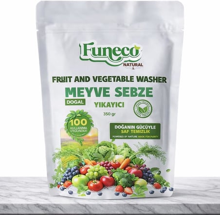 Meyve & Sebze Yıkayıcı 350 g – Bitki ve Mineral Bazlı Doğal Temizleyici Toz – Vegan, Food Grade, 100 Kullanımlık