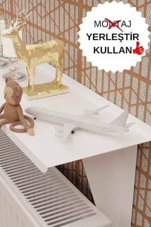 Beyaz Montajsız Petek Üstü Metal Raf, Kalorifer Peteği Raf Dresuar Uçan Raf 80 cm MT99B