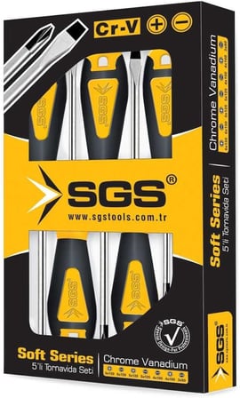 Soft Series Tornavida Seti, Chrome Vanadium, 5 Parça, Cr-V, Sarı Siyah, Model SGS1645