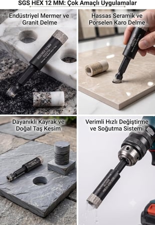 12 MM Mermer ve Granit Delme Panç - Profesyonel Elmaslı Karot Matkap Ucu, Seramik, Porselen Karo ve Doğal Taş Delici - SGS2759