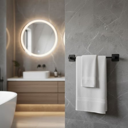Uzun Havluluk – Duvara Monte Yapışkanlı Metal Havlu Askısı 42 cm, Mat Siyah Banyo Aksesuarı