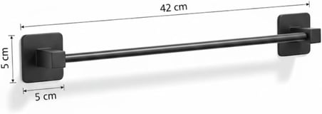 Uzun Havluluk – Duvara Monte Yapışkanlı Metal Havlu Askısı 42 cm, Mat Siyah Banyo Aksesuarı