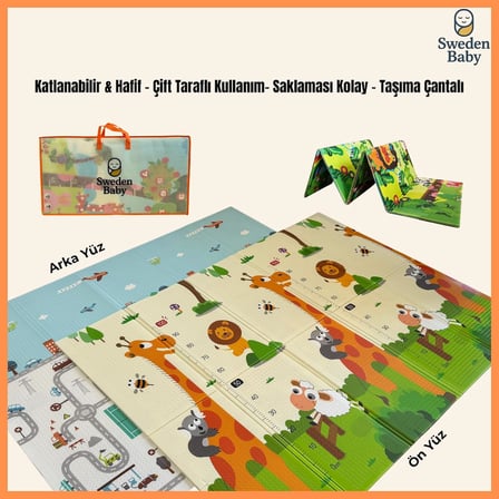 Çift Taraflı Katlanabilir Oyun Halısı ve Matı Premium Seri – Taşıma Çantalı (180X150)