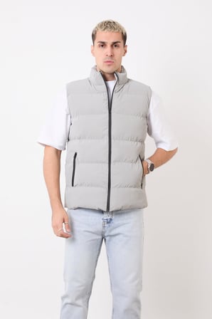 jeans Erkek Şişme Yelek – Hafif, Dik Yaka, Günlük Kullanım