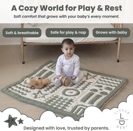 Yumuşak Organik Pamuk Emekleme Battaniyesi – GOTS Sertifikalı, 100x100 cm, Montessori Tasarım, Motor Beceri Gelişimi için, Çift Taraflı, İplik Ucu İçermez, Yıkanabilir ve Sürdürülebilir