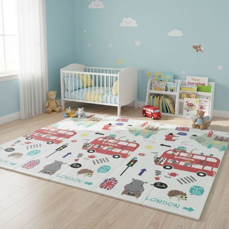 Çift Taraflı Eğitici Çocuk Oyun Matı, Halısı 180x150 (Taşıma Çantalı)-London
