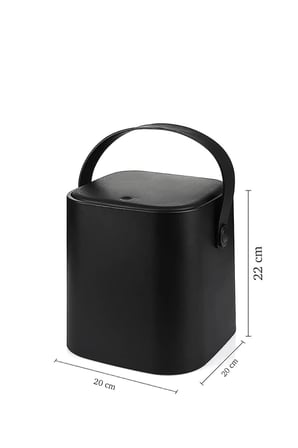 Tutma Saplı İç Kovalı Tezgah Üstü Mutfak Çöp Kovası, 4 Litre, Kilitli Kapak, Click Kapak, 20x20x22 cm, Siyah