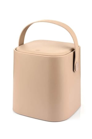 Tutma Saplı İç Kovalı Tezgah Üstü Mutfak Çöp Kovası, 4 Litre, Kilitli Kapak, Click Kapak, 20x20x22 cm, Krem