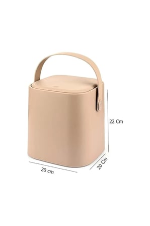 Tutma Saplı İç Kovalı Tezgah Üstü Mutfak Çöp Kovası, 4 Litre, Kilitli Kapak, Click Kapak, 20x20x22 cm, Krem