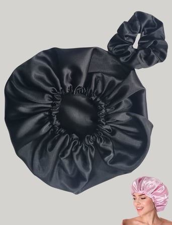 Set, İpeksi Saten Yastık Kılıfı,Saten Bone Çift Yönlü,Saten Toka,Kozmetik,Cilt Bakım,Saç Kabarması,Saç Kırılması,Düz Saç,Dalgalı Saç,Kıvırcık Saçlar için,Hediyelik,Çeyizlik (Siyah)