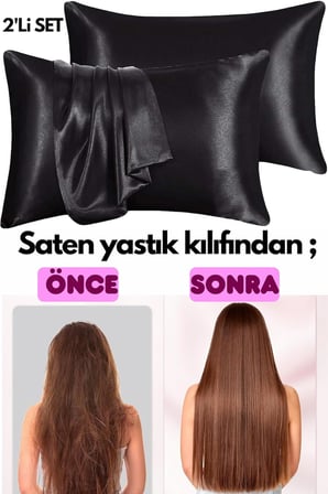 Set, İpeksi Saten Yastık Kılıfı,Saten Bone Çift Yönlü,Saten Toka,Kozmetik,Cilt Bakım,Saç Kabarması,Saç Kırılması,Düz Saç,Dalgalı Saç,Kıvırcık Saçlar için,Hediyelik,Çeyizlik (Siyah)