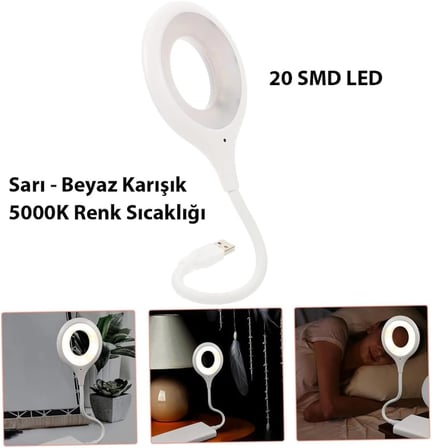 USB Gece Kitap Okuma Çalışma Lambası (Powerbank Uyumlu)