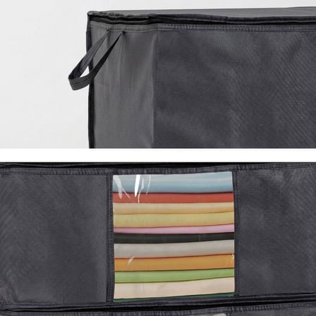 Home 3'lü Siyah Pencereli Hurç Seti – 64x45x22 cm Bez Kumaş Baza Altı Organizer, Şeffaf Pencereli Hurç, Giysi ve Nevresim Saklama Hurcu