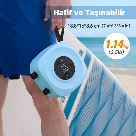 Kablosuz Şarjlı SUP Pompası | Küçük ve Taşınabilir | Tek Şarjla Birden Fazla SUP Şişirme | LED Ekranlı