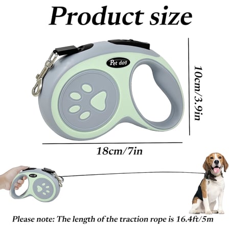 Köpek Tasması 5 Metre Yeşil – Geri Çekilebilir Kilitli Makara Sistemi – Dayanıklı Şerit Halat – Ergonomik Kaymaz Sap – Küçük ve Orta Irk Köpekler için Gezdirme Tasması