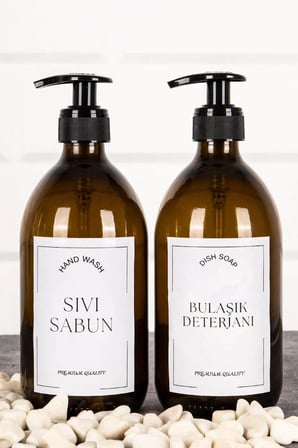 2'li Cam Sabunluk Seti – Bambu Altlıklı Şık Standlı Sıvı Sabunluk | Mutfak ve Banyo İçin Modern Cam Dispenser