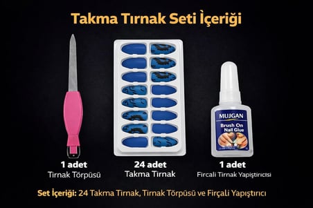 Takma Tırnak Kit Yapıştırıcılı Press On Nail Set Kolay Tak Çıkar Dayanıklı Manikür Aksesuarı,Tam Set Takma Tırnak Manikür Kiti Yapıştırıcı Ve Törpülü Hazır Tırnak Seti Ev (Mavi)