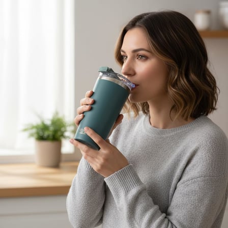 530 ml Pipetli ve Ağızlıklı Çelik Termos Kupa - Çift Fonksiyonlu Kapak - Sıcak/Soğuk Tutan Seyahat Bardağı (Travel Mug) - 4 Farklı Renk Seçeneği (YEŞİL)