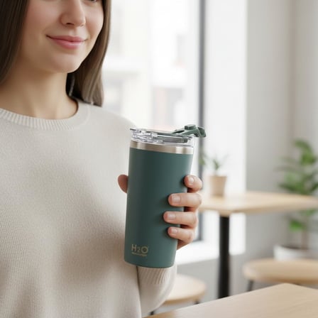 530 ml Pipetli ve Ağızlıklı Çelik Termos Kupa - Çift Fonksiyonlu Kapak - Sıcak/Soğuk Tutan Seyahat Bardağı (Travel Mug) - 4 Farklı Renk Seçeneği (YEŞİL)