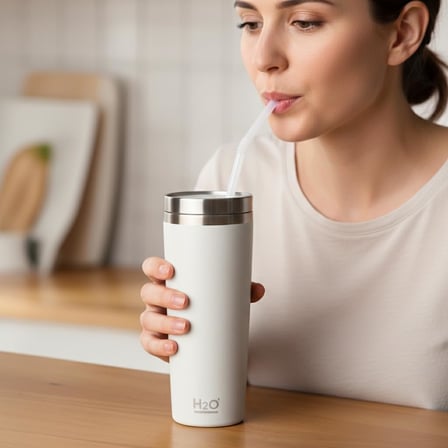 Gri Paslanmaz Çelik Pipetli Termos Kupa - 660 ml Büyük Boy (Venti) - Sıcak ve Soğuk Tutan Mug - Araç ve Ofis Tipi Bardak (GRİ)