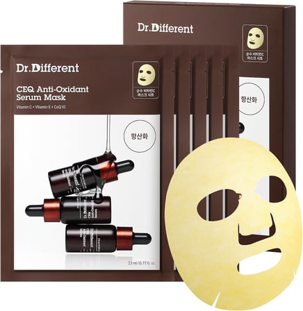 CEQ Anti-Oxidant Serum Mask, Antioksidan Bakım, Kağıt Maske, C Vitamini, E Vitamini, Niasinamid ve Koenzim Q10 İçerikli, Kuru ve Yağlı Ciltler için, 5 Adet