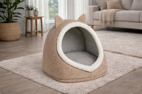 Alas Gri Keçe Kedi ve Köpek Evi Yatağı – Kapalı Tasarım, Sıcak ve Yumuşak Pet Yuvası, Kaymaz Paspas Set