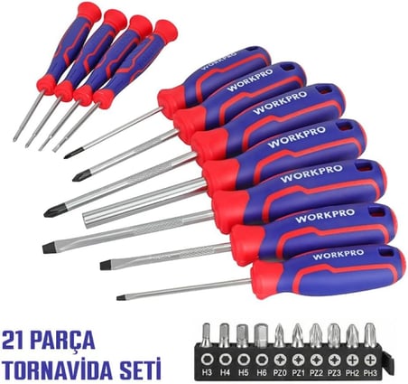 WP200551 Tornavida Seti, 21 Parça, CR-V Çelik, Manyetik, Duvar Askılı, Profesyonel
