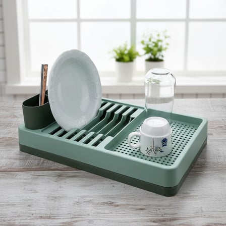 Aqua Gri Tezgah Üstü Bulaşıklık - 42x26x12 cm Pratik Tabak ve Bardak Kurutma Rafı - Modern Mutfak Organizeri 2 Renk Seçeneği (YEŞİL)