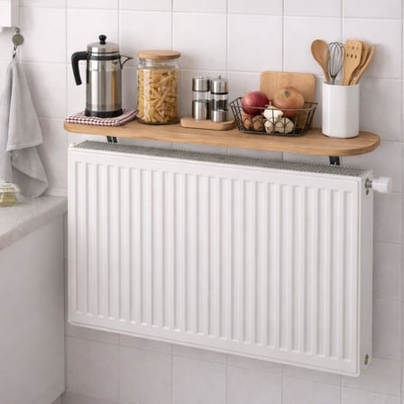 Üstü Dresuar 80x18cm Radyatör Rafı Kitaplık Oval Kenarlı Petek Üstü Antre Mutfak Salon Rafı Atlantik Çam