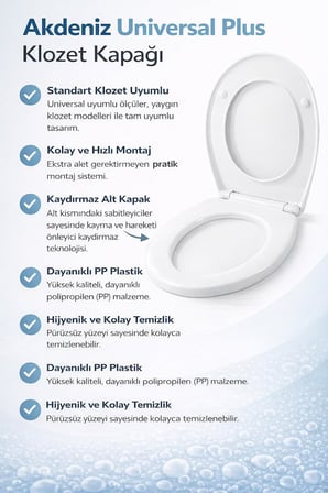 Universal Klozet Kapağı – Her Modelle Uyumlu, Kaydırmaz Alt Kapaklı, Kolay Montajlı, Kolay Temizlenebilir, Dayanıklı Yapı, 5 Yıl Garantili