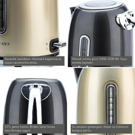 GEM RETRO 1.7 Litre Vanilya Krem Rengi Yeni Su Isıtıcısı