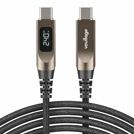 Type-C 240W 1.2 M Dijital Watt Göstergeli Metal Uçlu Şarj Kablosu iPhone 17, 16, 15, Samsung Galaxy S24, S23, Pixel, iPad, MacBook, Nintendo, Xiaomi Uyumlu, Siyah