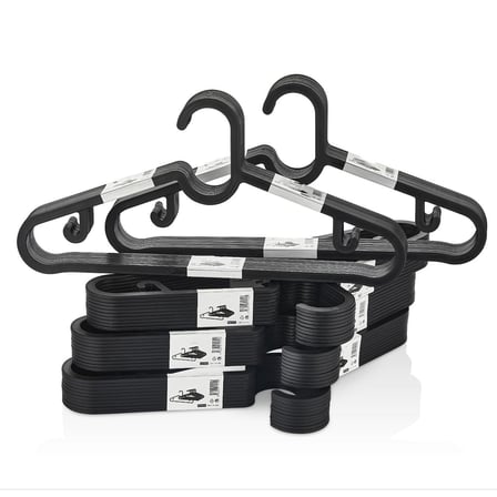 10'lu Set - Siyah İnce Profil Elbise Askısı - 39x17 cm Dolap İçi Yer Kazandıran Sağlam Kıyafet Askısı